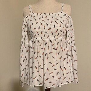 TORRID Feather Challis Cold Shoulder Blouse NWT Size 0 (10-12)